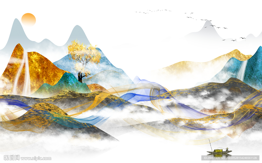 高大上新品山水墙画 TiF分层