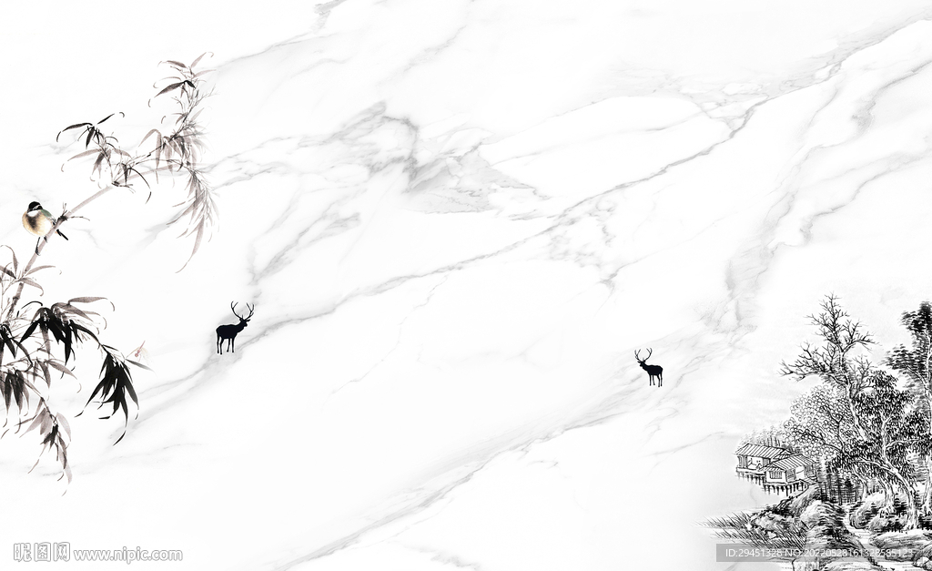 爵士白新品山水墙画 TiF分层