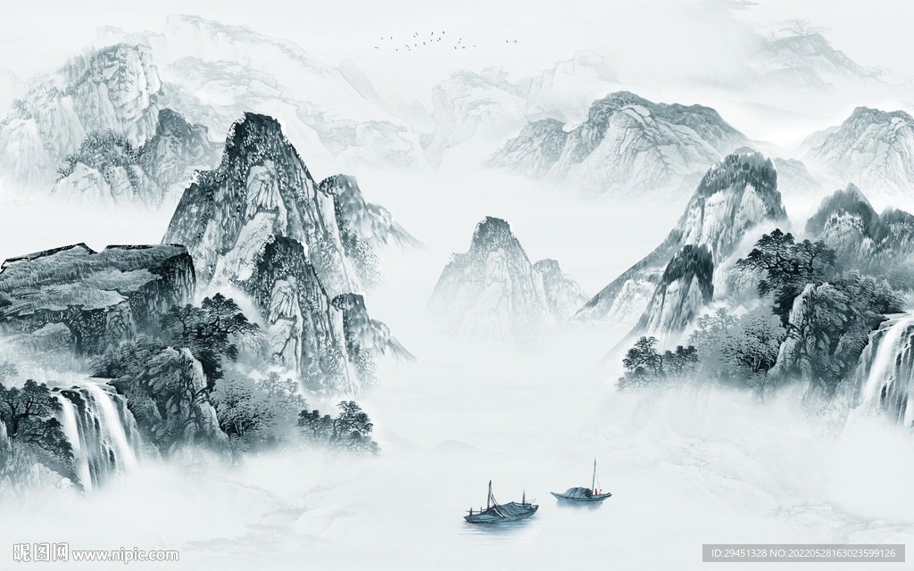 酒店意境客厅墙画 Tif分层