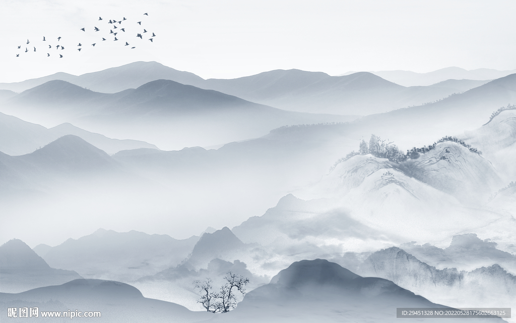 新中式新款山水墙画 Tif分层