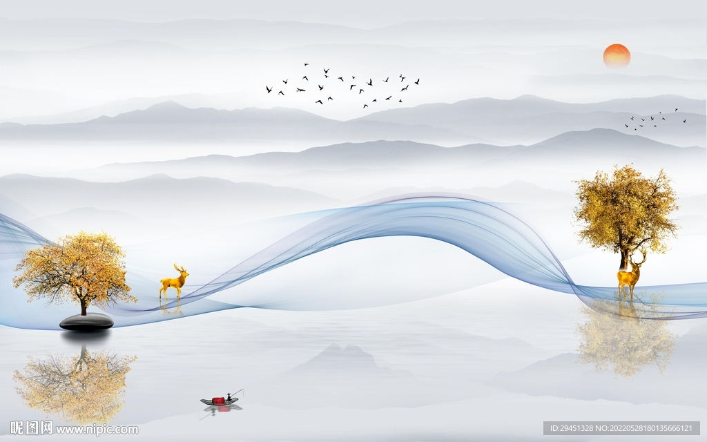 水墨 新品最新墙画 Tif分层