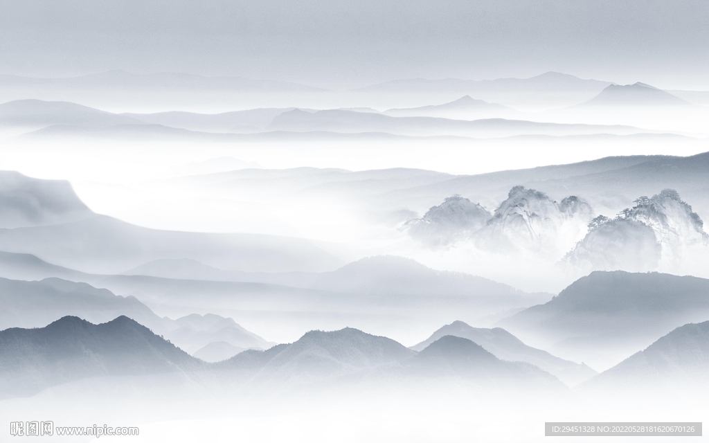 新中式意境客厅墙画 Tif分层