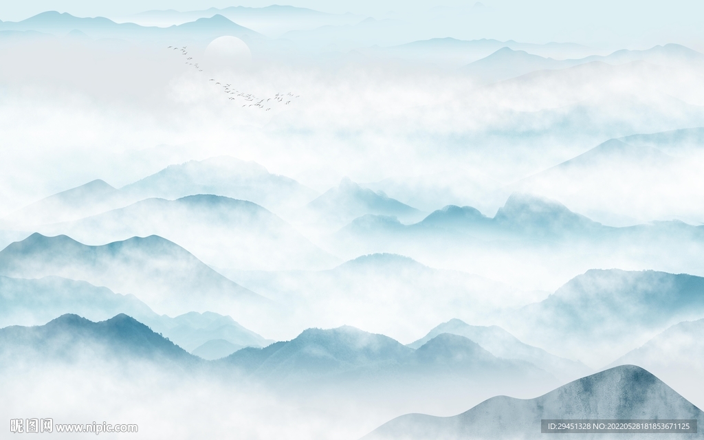 中式意境客厅墙画 Tif分层