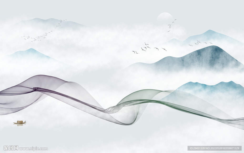 线条 意境客厅墙画 Tif分层