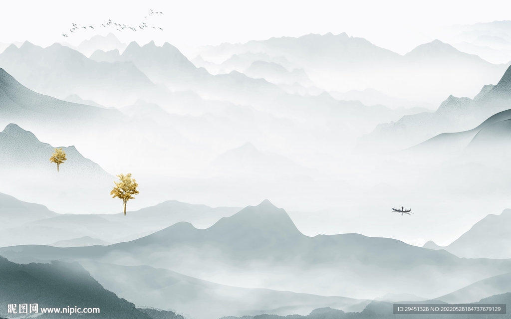 高端新款山水墙画 Tif分层