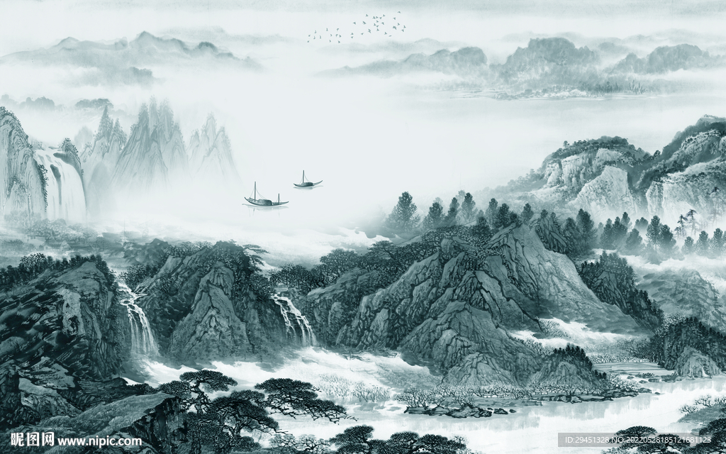 人气 意境客厅墙画 Tif分层