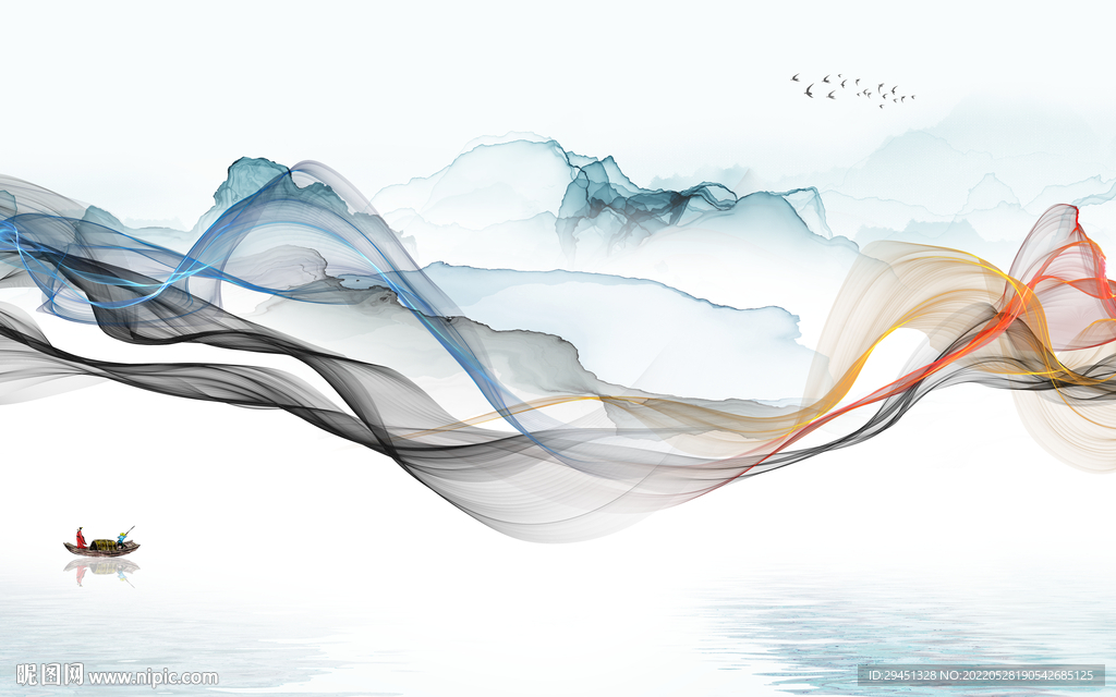 高清 意境客厅墙画 Tif分层