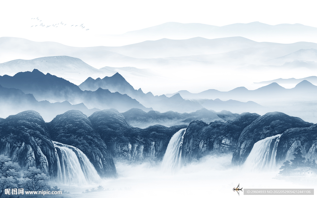 蓝色人气最新山水 TIF分层