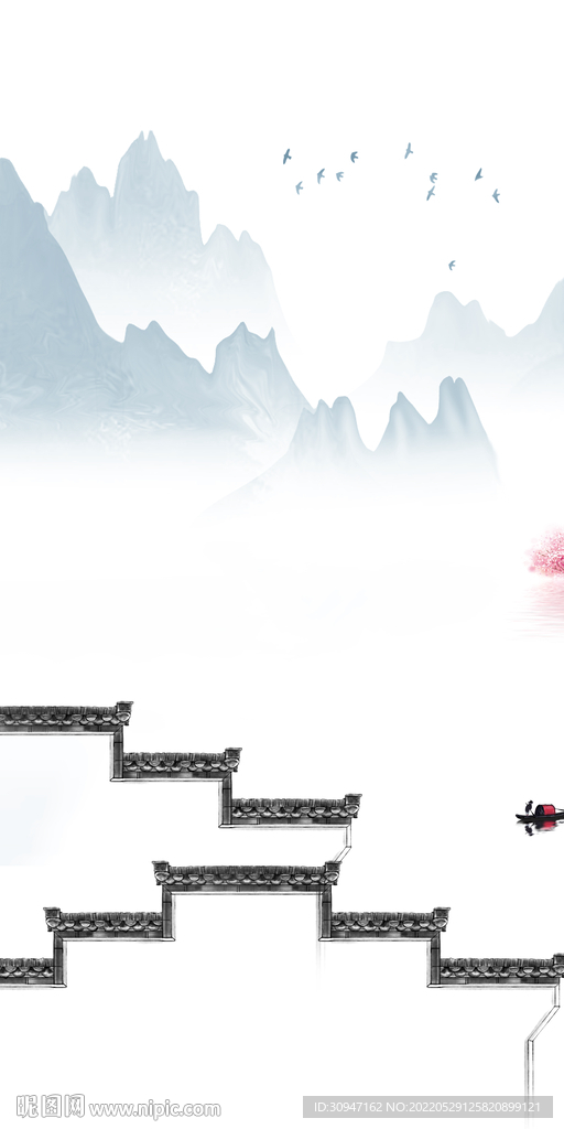 徽派意境玄关山水 Tif分层