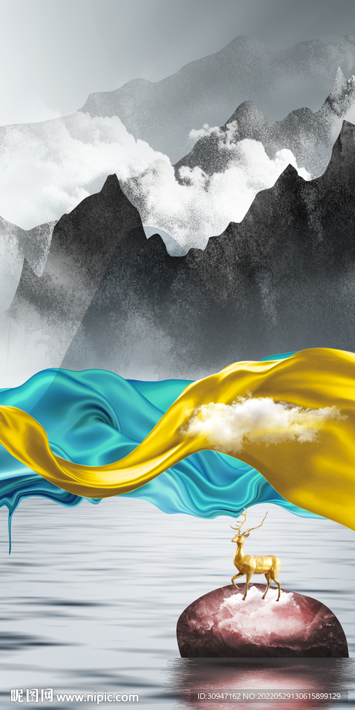 爆款意境玄关山水 Tif分层