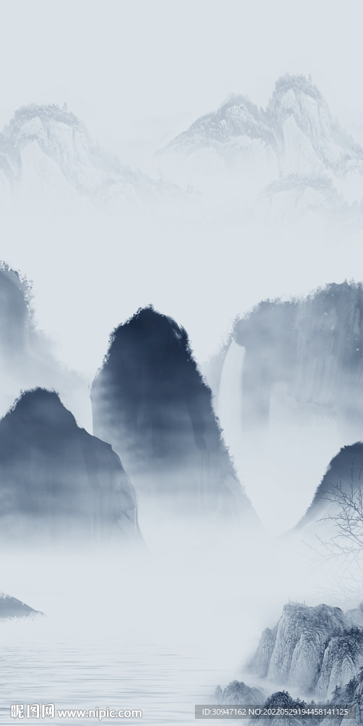 蓝色玄关风景框画 TiF分层