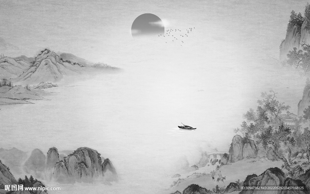 灰色款风景山水 Tif分层