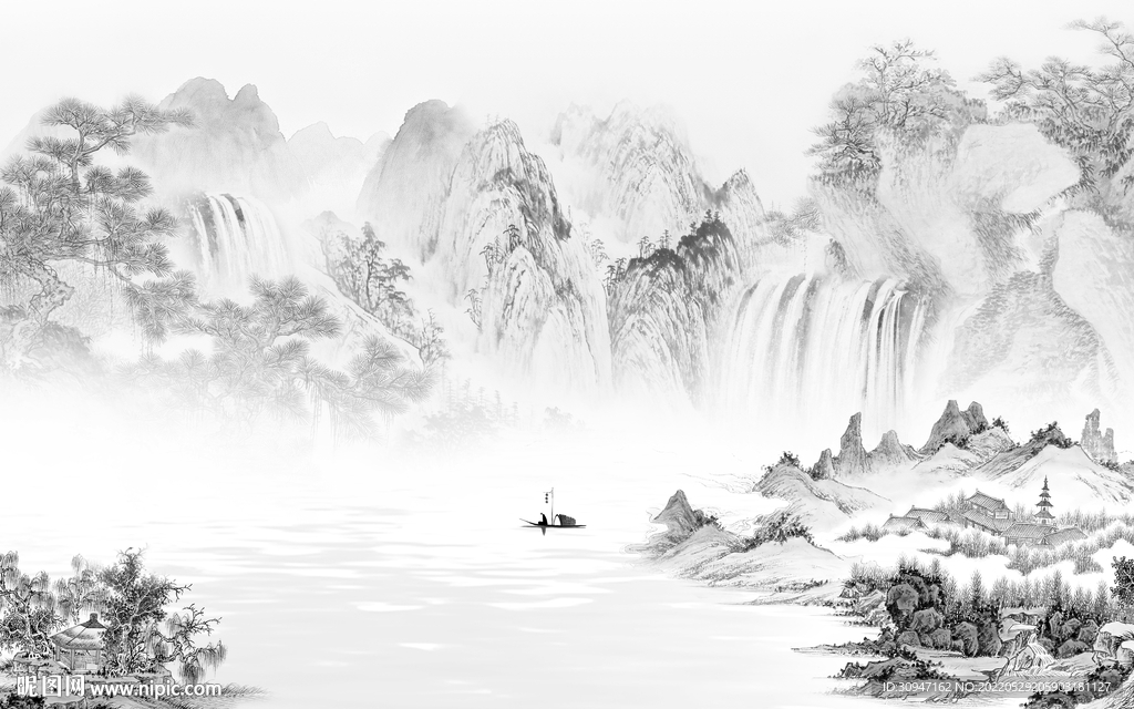 中式 爆款风景山水 Tif分层