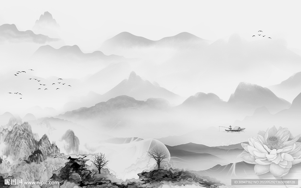 新款墙画灰色山水 TiF分层