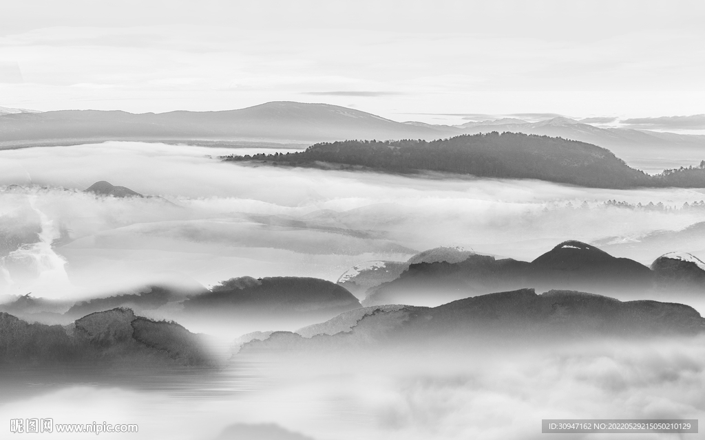 简约墙画灰色山水 TiF分层