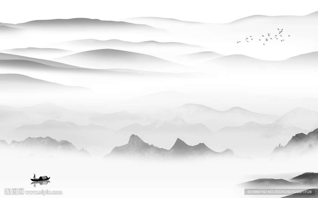 现代墙画灰色山水 TiF分层