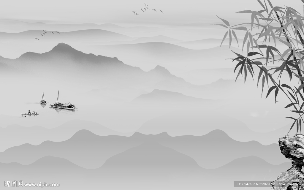 灰色高档现代山水 Tif分层