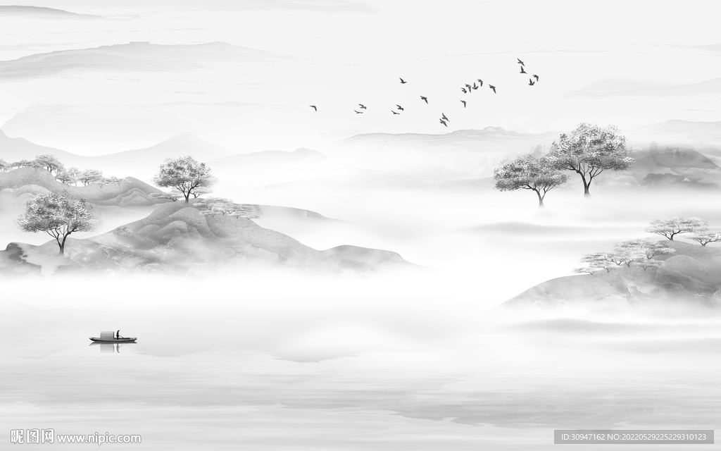 大气灰色客厅山水 Tif分层