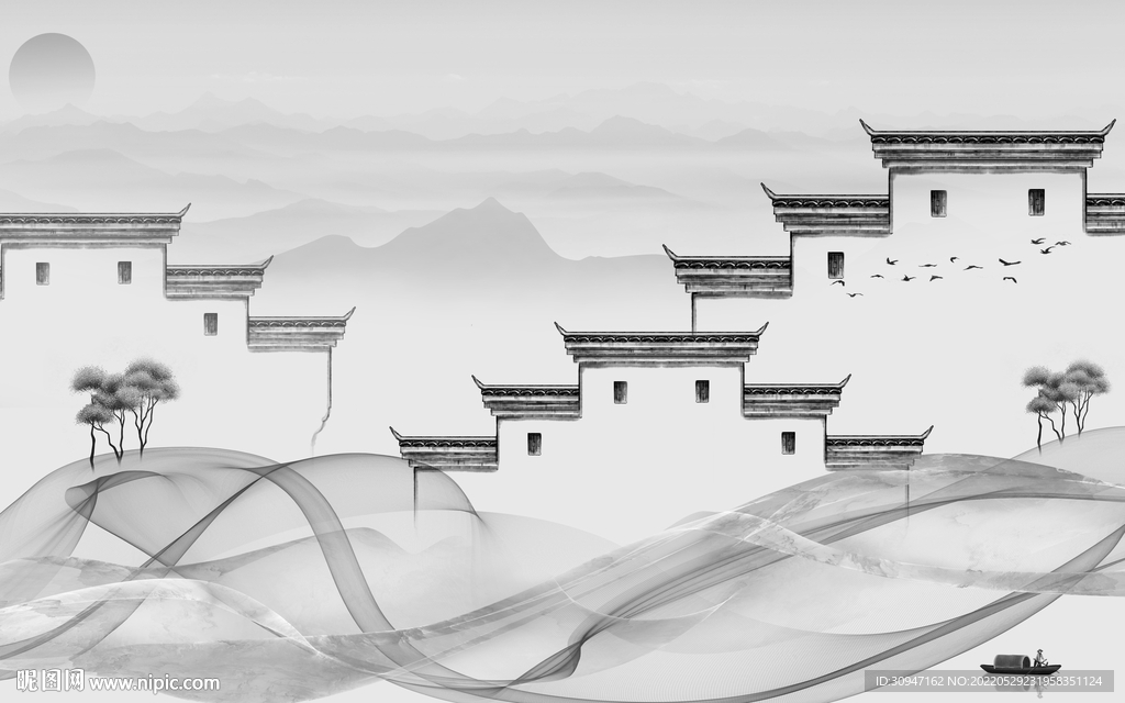 新品新款灰色山水 Tif分层