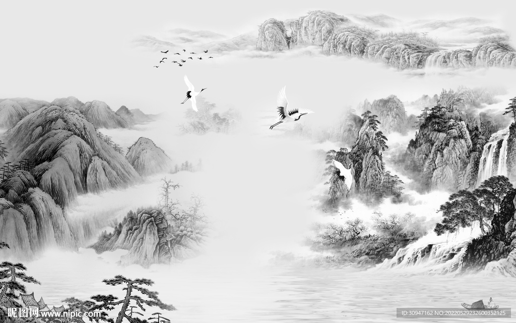 电视灰色客厅山水 Tif分层