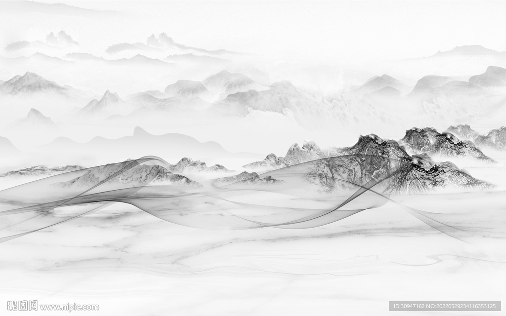 新品灰色客厅山水 Tif分层