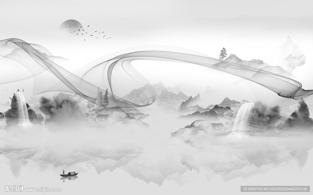 高端新款灰色山水 Tif分层