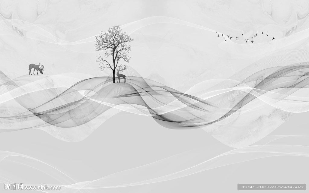 最新灰色客厅山水 Tif分层