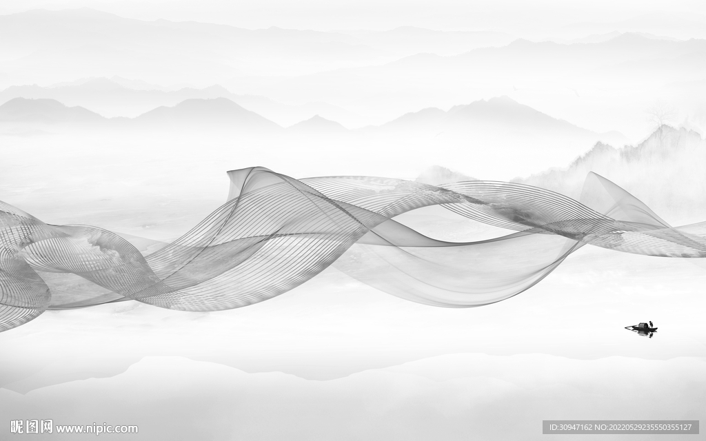 无框画墙画灰色山水 TiF分层