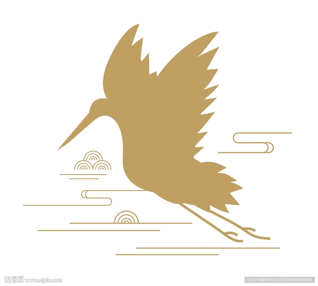 国潮中国风卡通飞鹤剪影祥云纹