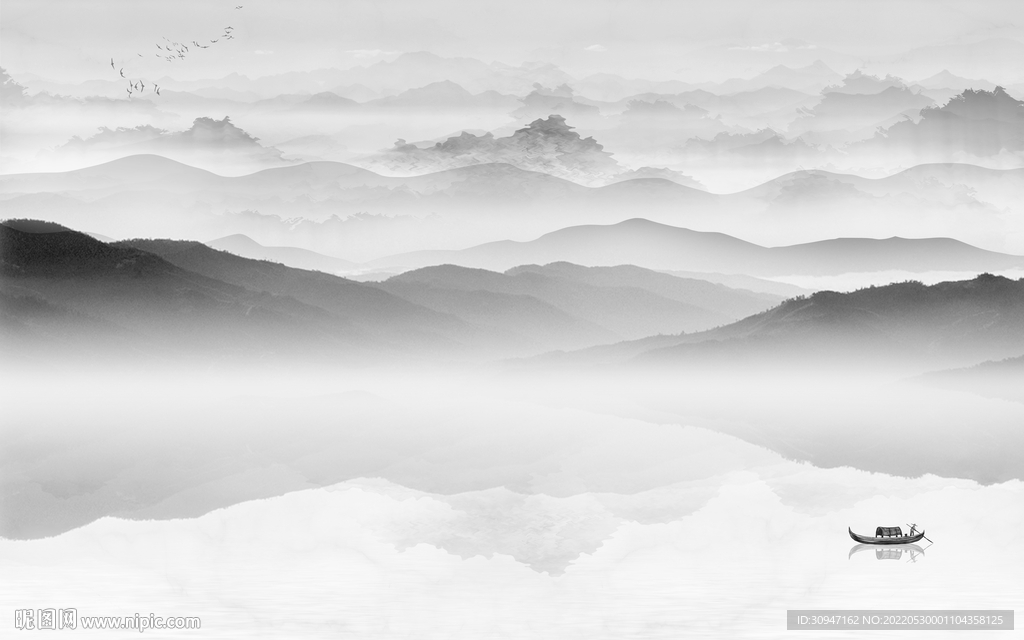 背景墙中式最新山水 Tif分层