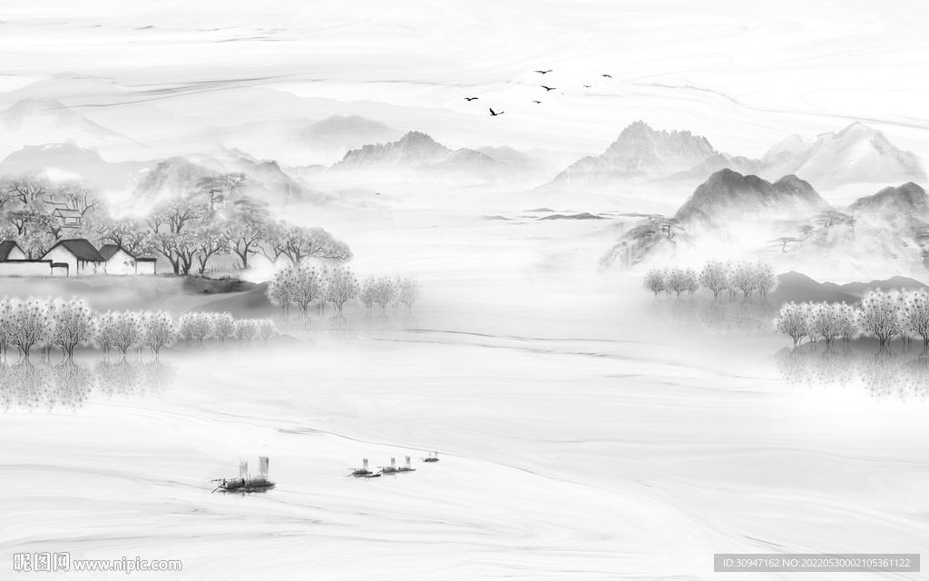 爆款 中式最新山水 Tif分层