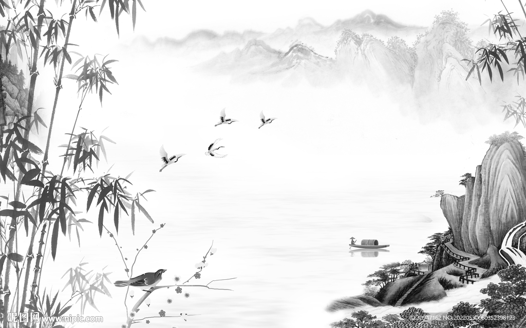 竹子灰色客厅山水 Tif分层