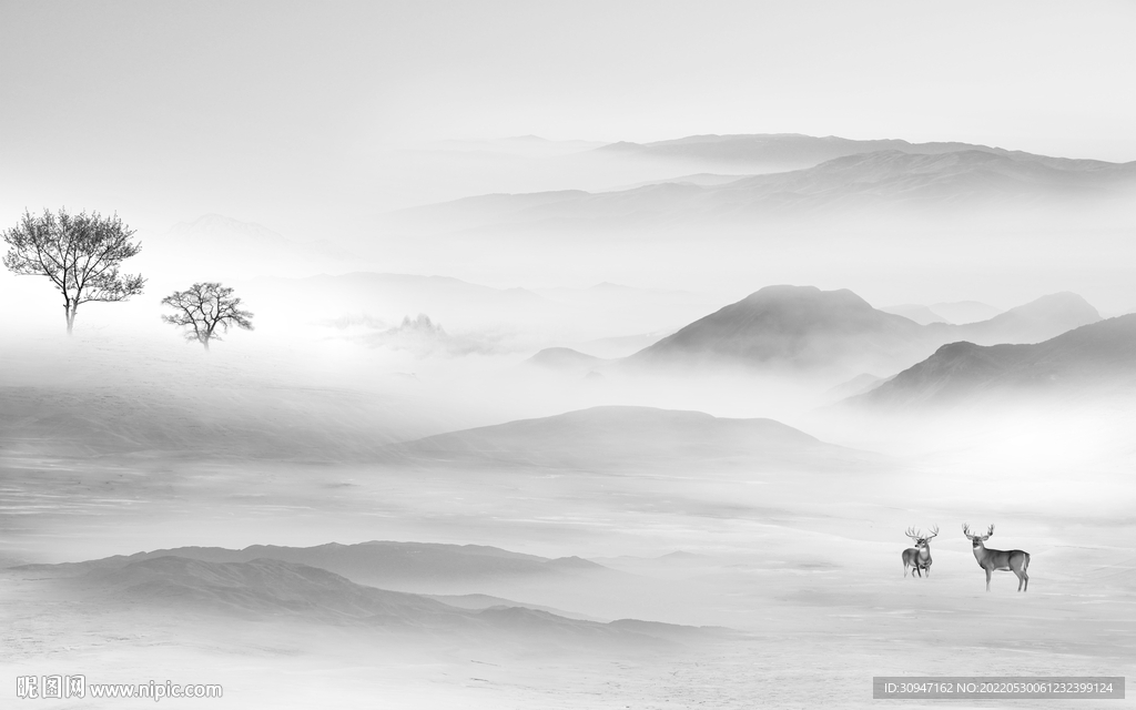 高端灰色客厅山水 Tif分层