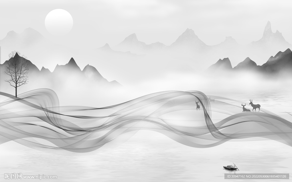 最新 高雅中式山水 Tif分层