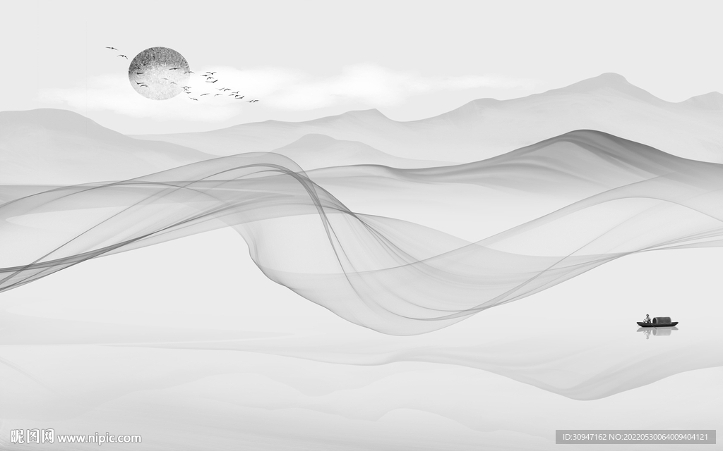 水墨灰色画山水图 TiF分层