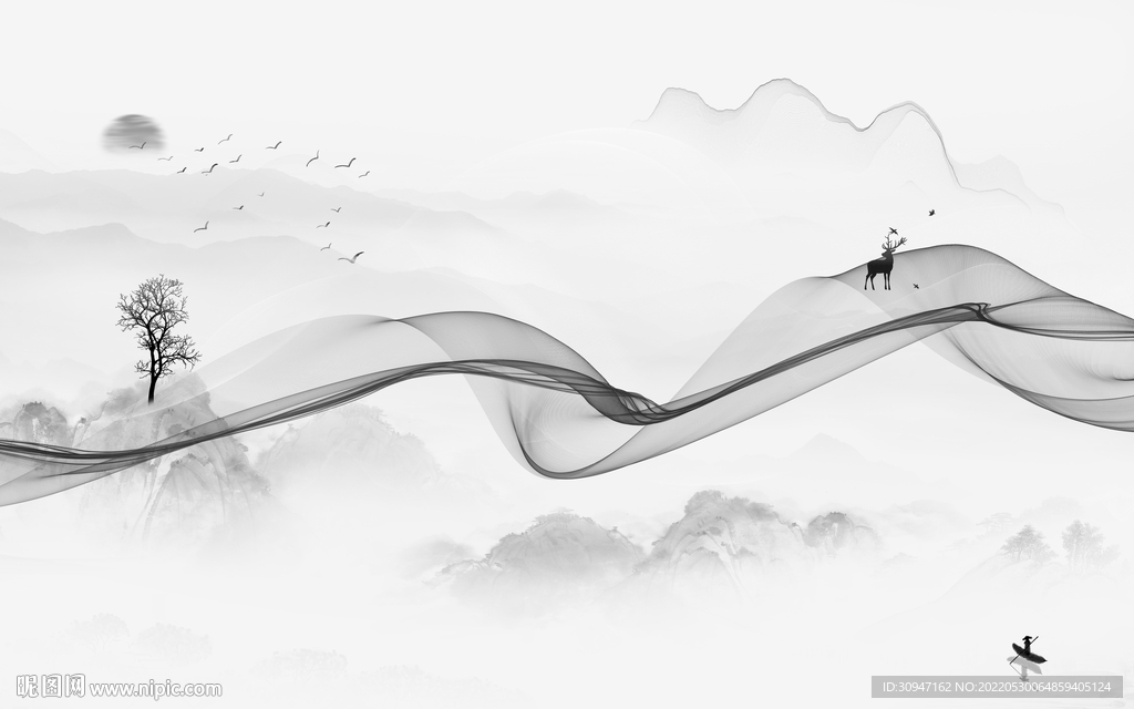 现代中式最新山水 Tif分层