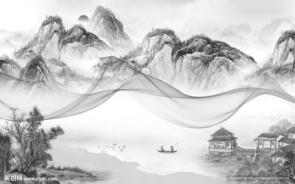 高大上中式最新山水 Tif分层