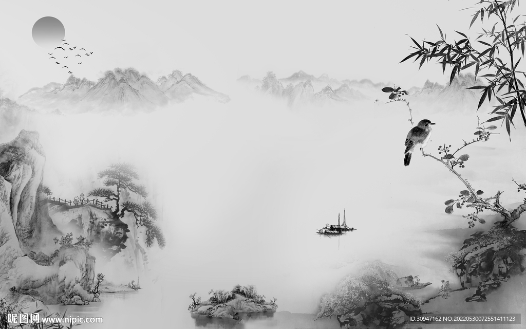 水墨中式最新山水 Tif分层