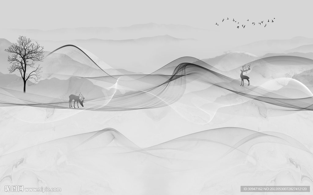 高清 灰色画山水图 TiF分层