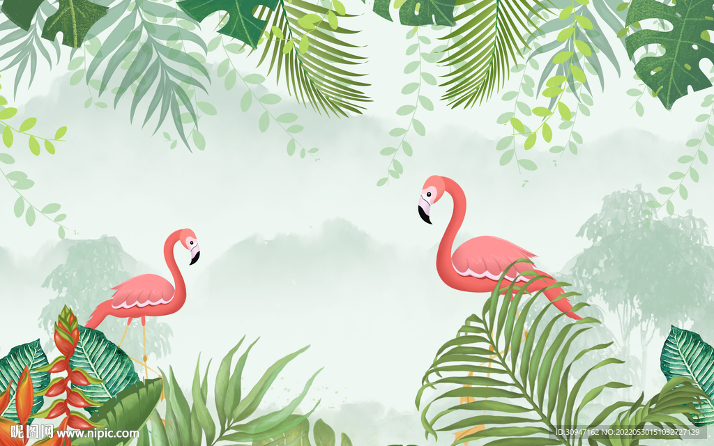 火烈鸟欧式新无框画 TIf分层