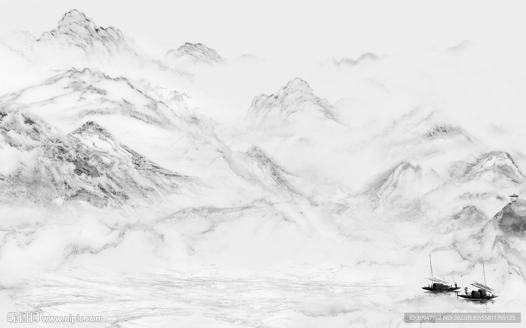 石纹灰色画山水图 TiF分层