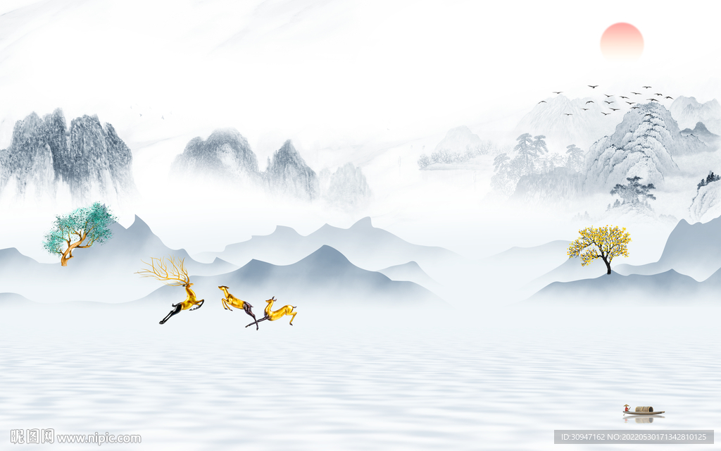 中式风景高档山水 Tif分层