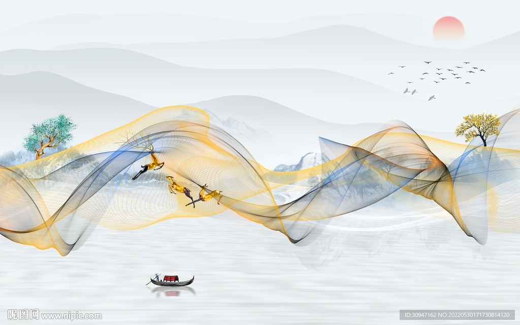 线条风景高档山水 Tif分层