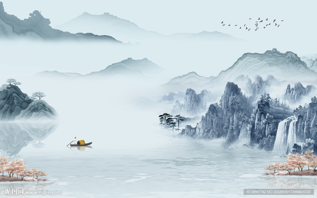 别墅爆款中式山水 Tif分层