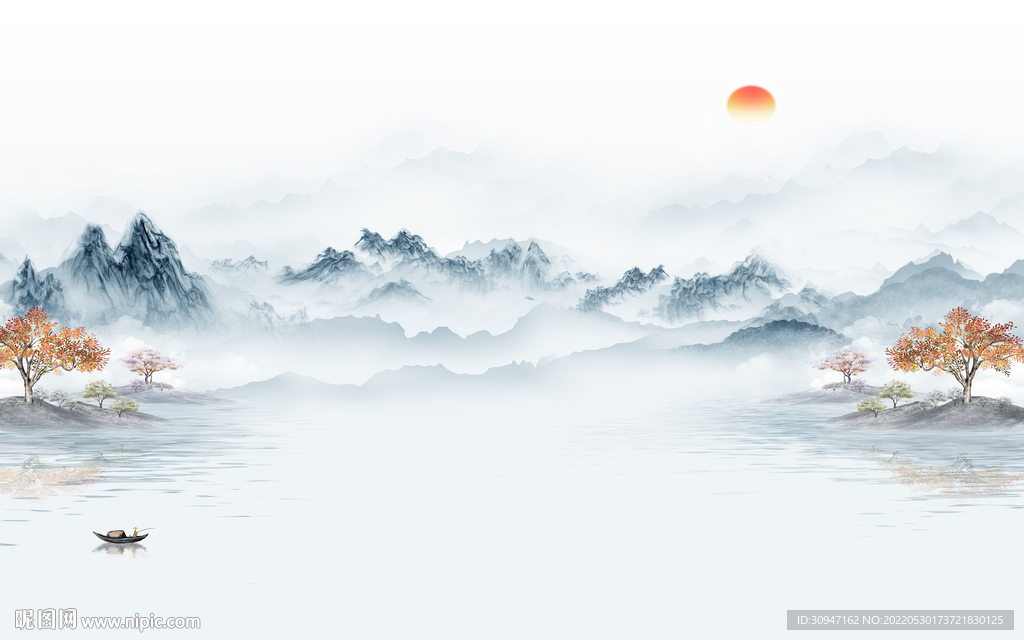 新款 爆款中式山水 Tif分层