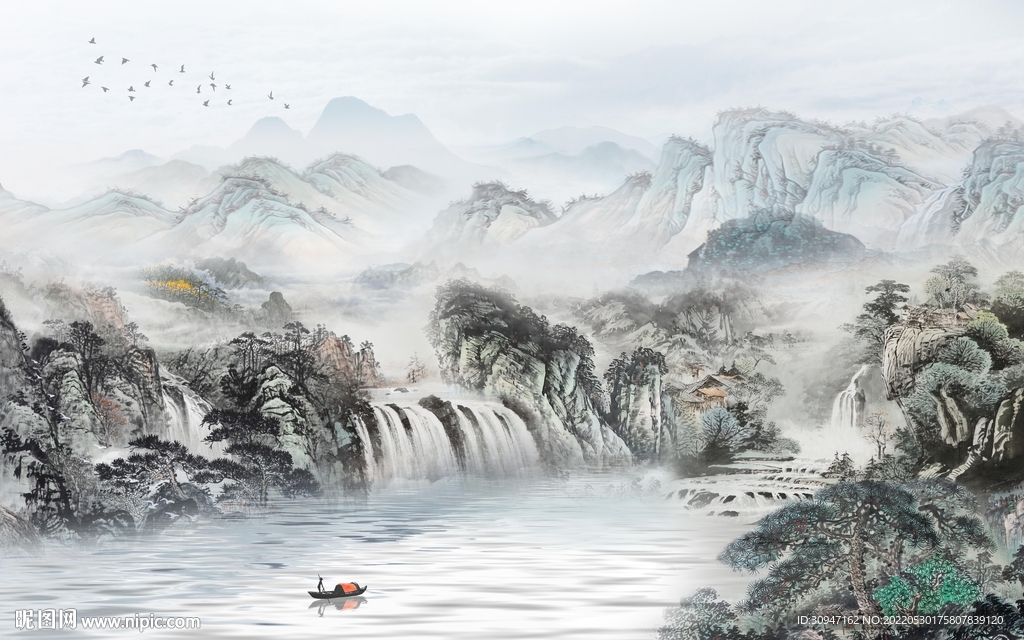 高端爆款中式山水 Tif分层