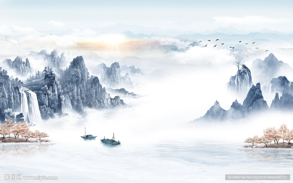 无框画新款人气山水 TIf分层