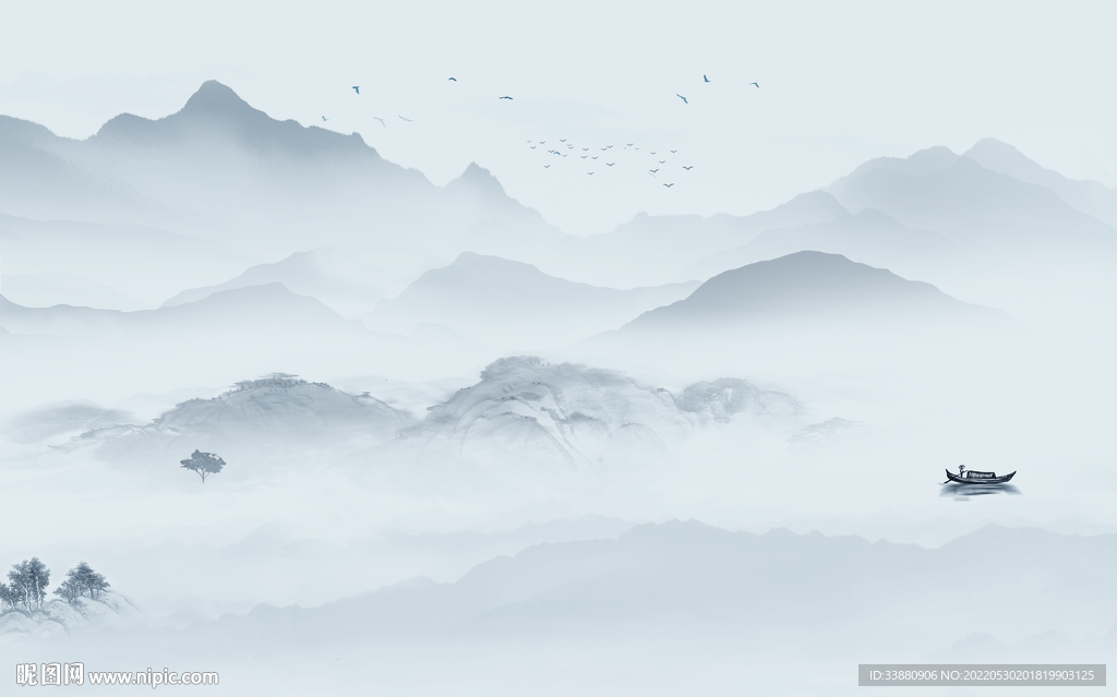 新上架中式山水墙画 Tif分层