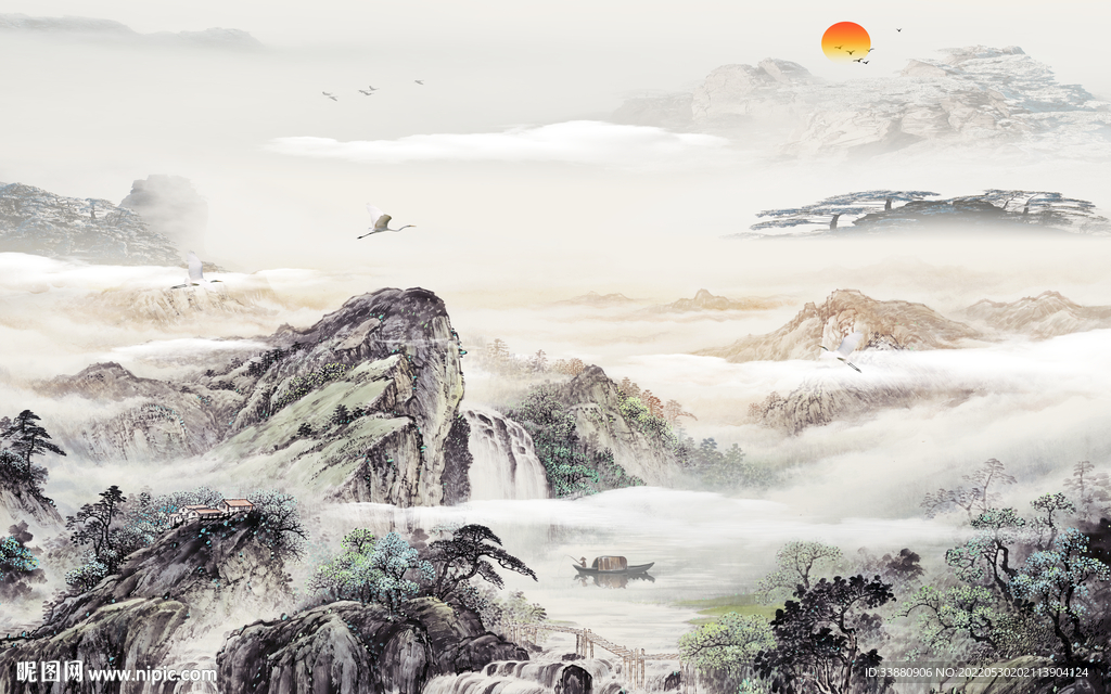 爆款中式山水墙画 Tif分层