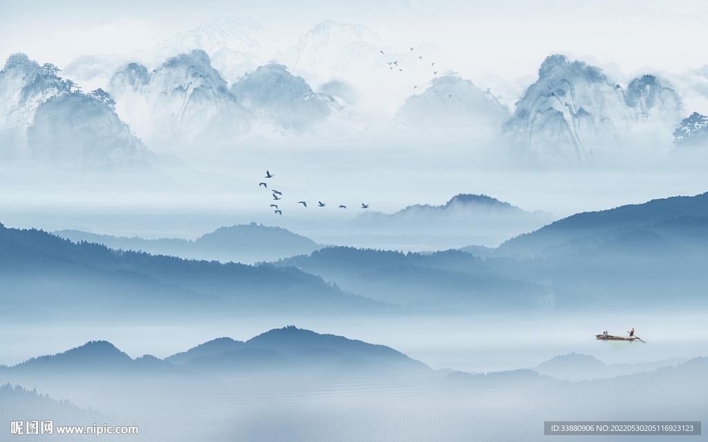 新中式高端背景墙画 Tif分层